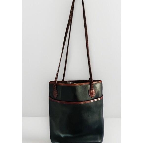 Vintage Brighton Black Leather Caroline Bucket Bag Purse Hearts Brown Croc Tote - Picture 3 of 16